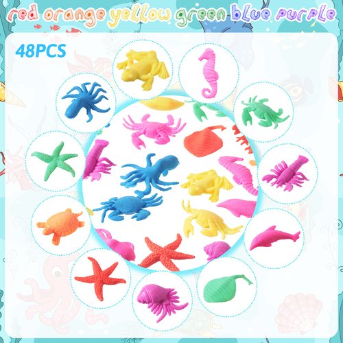 48 Pieces Water Growing Sea Creatures Water Growing Toys Aquatic Animals Toys Set Aquatic Sea Creatures Toy Colorful Water Expanding Sea Creatures for Boys Girls Party Favors, 1.8 x 1.2 Inches