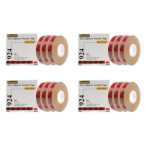 Scotch 924 Clear ATG Adhesive Transfer Tape 924 Clear, 0.50" x 36 Yard, 2.0 mil (Pack of 12)