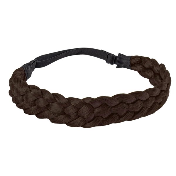 Fumwase 5 Strands Synthetic Braid Headband Stretch Elastic Chunky Wide Plaited Hair Braids Band Braided Headband Braided Hair Headbands for Women Girls (1, Brown)