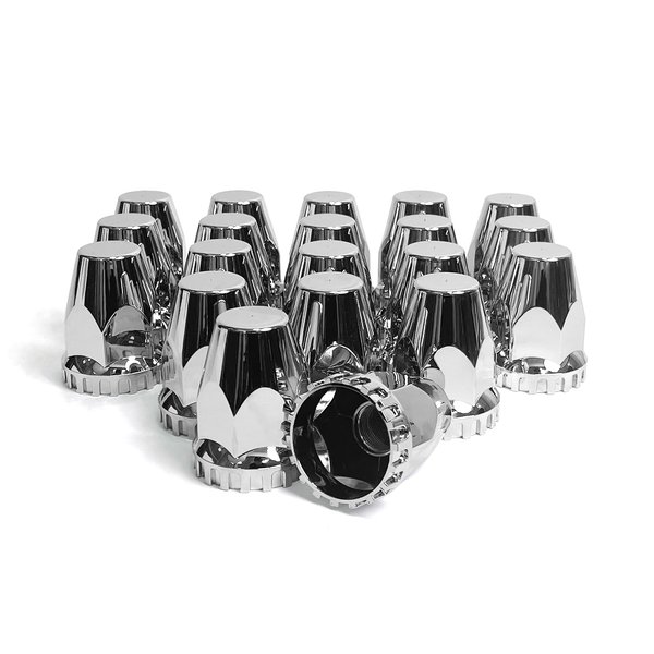 Grandroad auto 20 Pack Flat Top Lug Nut Covers, 33mm by 2-3/4" Thread On Chrome Nut Cover Caps ABS Plastic Anti-Rust Screw-on Lug Nut Covers for Semi Trucks (20 Pack)