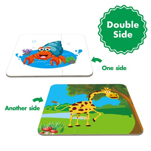 48 Animal Matching Puzzles with Error-Correction Mechanism Pre-Primer in 2 Pieces, Perfect for Preschool Learning (24 Blocks Double Sided)