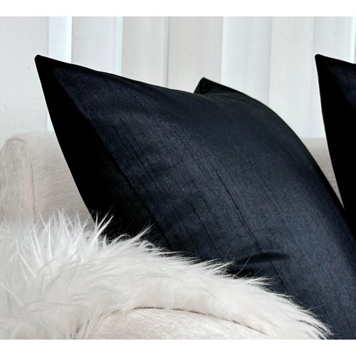 Aiking Home Collection Solid Faux Silk Euro Sham/Pillow Cover, Zipper Closure, 26 by 26 Inches, Black