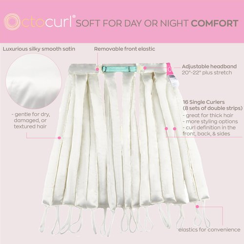 Octocurl Satin Hair Curlers to Sleep In - Heatless Curlers for Overnight Curls, Heatless Hair Curler, Heatless Curls Headband, Hair Curlers No Heat, Hair Rollers, Curlers for Extra Long Hair (Black)