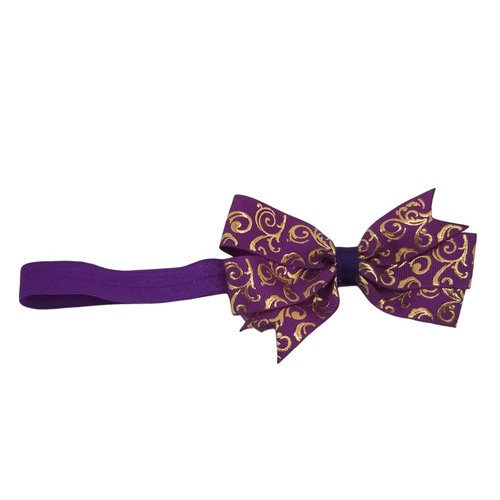 Purple with gold Scroll Headband Hair Bow