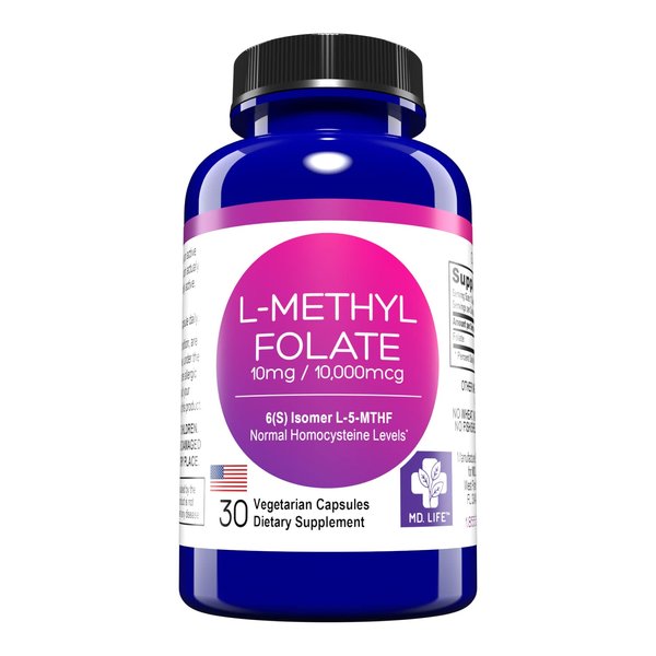 MD Life L-Methylfolate 10 mg - Professional-Grade Active Methylfolate Supplement - Maximum Potency MTHFR Supplements - L methylfolate 10mg 30 Capsules - Essential Amino Acids
