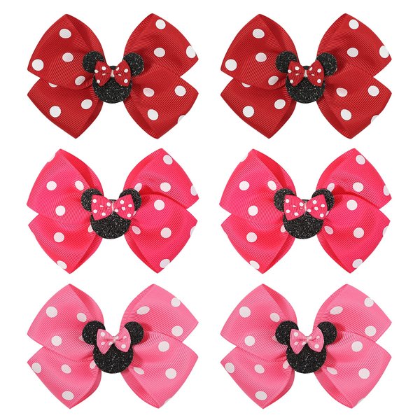 6PCS Baby Girl Mouse Ears Hair Bows Clips Baby Hair Accessory Birthday Mouse Ear Hair Clip for Baby Kids Girls Women, Mice Hair Accessories