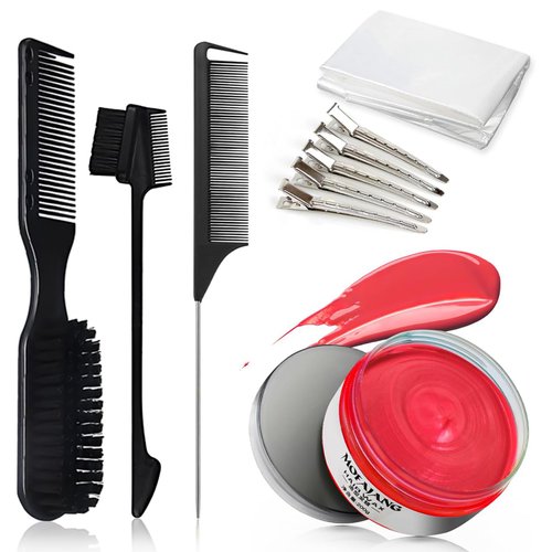 BrimFulite Temporary Hair Color Wax Inatntly Coloring Hair Paint Wax Washable Non-Greasy Red Hair Wax for Women Men with Set of Combs, Bobby Pins and Shawl for Halloween Parties Cosplay(Red Set)