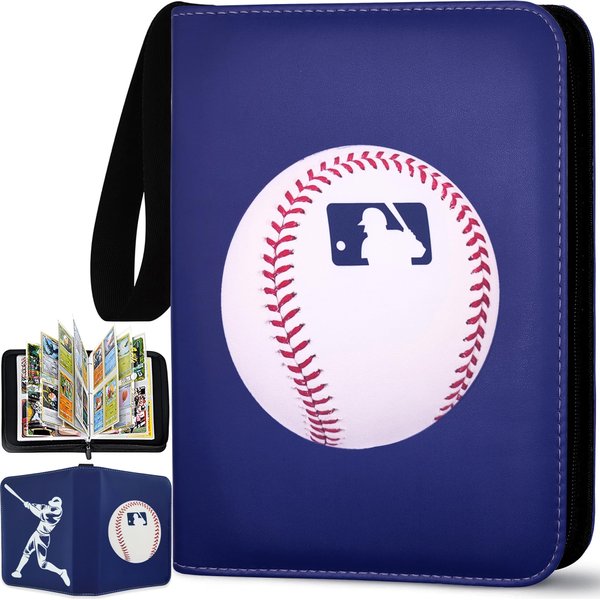 Baseball Card Binder 440 Pockets, 55 Sleeves Baseball Card Book 3 Ring, Zipper Trading Card Holder 4 Pocket, Small Collector Album Folder Case Protector, Sports Cards Collection Storage Organizer Gift