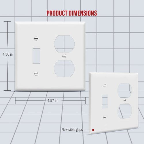 ENERLITES Combination Toggle Light Switch/Duplex Receptacle Outlet Wall Plate Cover, Standard Size 2-Gang 4.50" x 4.57", Polycarbonate Thermoplastic, UL Listed, 881121-W, White
