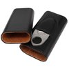 AMANCY Classic Black Leather 3 Fingers Cigar Case with Cedar Wood Lining,Silver Stainless Steel Cutter Contained