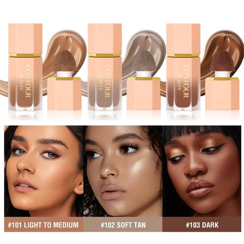 HOSAILY Liquid Contour Stick, Soft Cream Contour Makeup, Liquid Bronzer Face Concealer Matte Contouring with Cushion Applicator, Long Lasting Silky Face Contour Cream Bronzer Contouring Makeup (102)