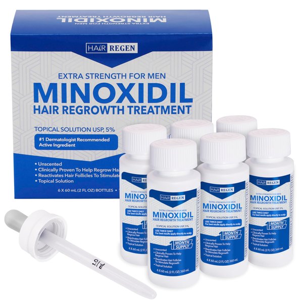 Hair-Regen Advanced 5% Minoxidil Hair Regrowth Treatment for Thinning Hair and Hair Loss for Men - 6 Month Supply, Hair Loss Treatment, Minoxidil Topical Solution So Thicker Fuller Hair Keeps Growing