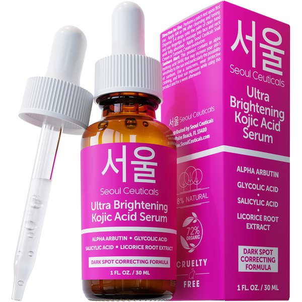 SeoulCeuticals Korean Skin Care Kojic Acid Serum Alpha Arbutin Serum – Dark Spot Remover Corrector Glycolic Acid Serum + Salicylic Acid K Beauty 1oz
