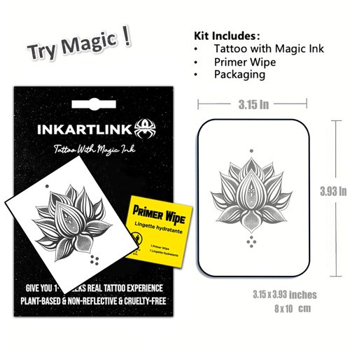 INKARTLINK Temporary Tattoos, Semi Permanent Tattoo Adult Art Design Waterproof Temp Tattoo Party Favors Tattoo Stickers Realistic Look, No Adhesive, Lasts 1-2 Weeks Black (Lotus Mandala)