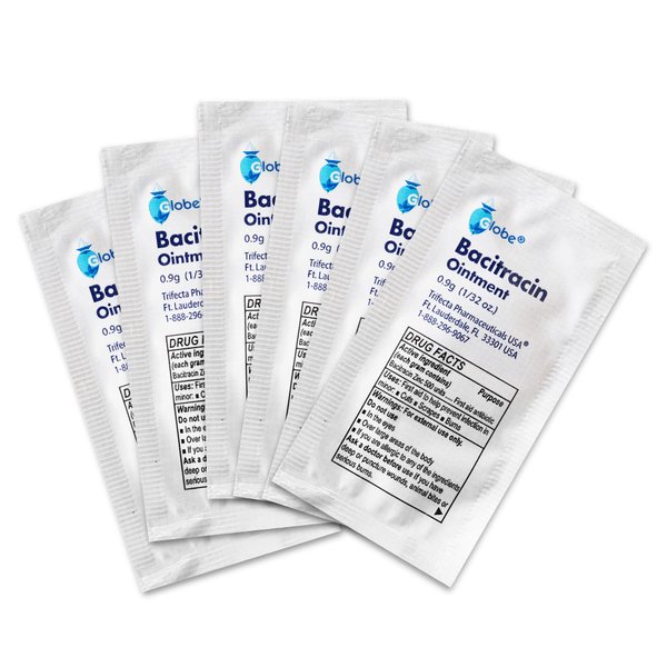 Globe (144 Packets Bacitracin Antibiotic Zinc Ointment 0.9g Packet. First Aid to Prevent and heal infections for Minor cuts, scrapes and Burns.