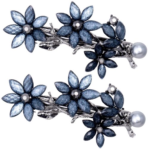 Joez Wonderful Bridal Rhinestone Hair Clips Barrettes for Women 2pcs, Sparkly Crystal Hair Clips Diamond Barrettes with Pearls, Vintage Decorative Flower Clip Bling Fancy Wedding Hair Accessories