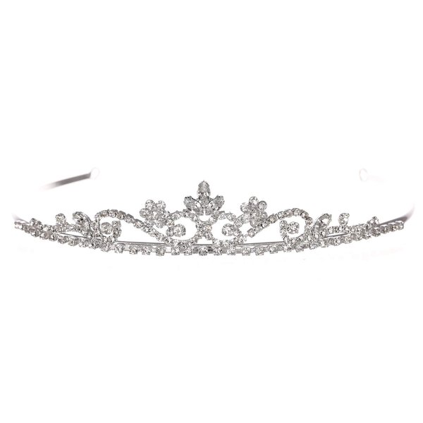 Princess Rhinestones Crystal Flower Bridal Wedding Prom Tiara Crown (Clear Crystals Silver Plated)