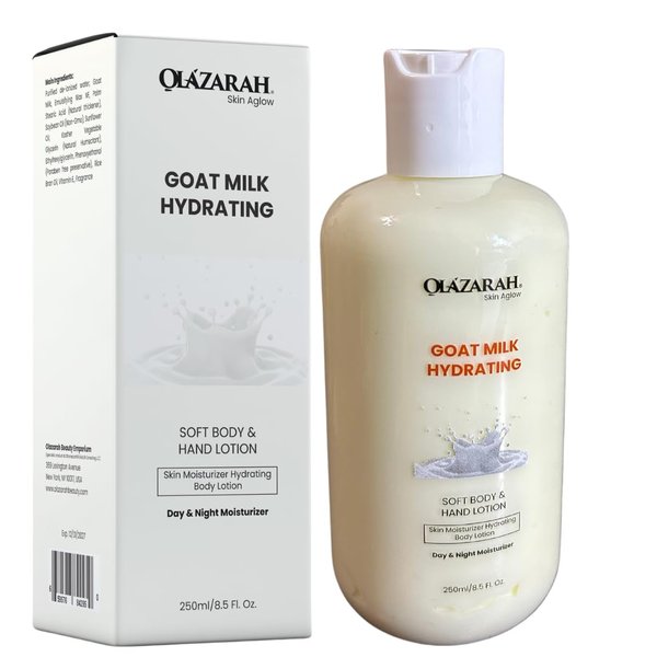 OLAZARAH Skin Aglow Goat Milk Hydrating Lotion for Soft Body & Hands - Nourishing Moisturizer with Gentle Goat Milk Formula, Paraben-Free & Gluten-Free, (lightly scented), 8.5 Fl. oz