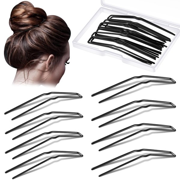 24 Pcs U Shaped Hair Pins Ballet Bobby Pins U Pin Hair Styling Pins Bobby Pins for Updo with Storage Box Metal U Bun Hair Forks for Women Girls Thick Thin Long Curly Hair(Black, 2.5 Inch, 3 Inch)