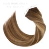Lacer Hair Extensions Human Hair Tape in 18 Inch Highlight Chocolate Brown to Caramel blonde with Brown Roots Tape in Real Human Hair Extensions R#4-4/27