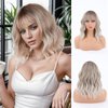SUIYISHANGMAO Short Wavy Wig with Bangs for Women，Shoulder Length Short Bob Wigs，Loose Wavy Wig，Charming Synthetic Wigs with Natural Wavy Heat Resistant Hair for Daily life and party use (Linen gray)