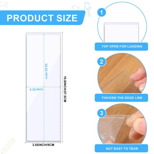 Chinco 30 Pack Self Adhesive Index Card Pockets with Top Open for Loading Ideal Card Holder for Organizing and Protecting Your Index Cards Crystal Clear Plastic(3.55 x 10.8 Inches)