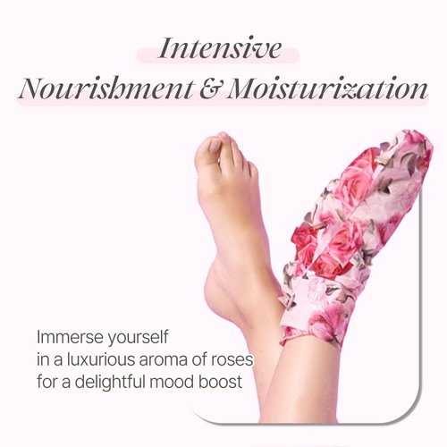 koelf PETITFEE Rose Petal Satin Foot Mask (5pairs) - Intensive Nourishing Socks, Rose Scented Foot Repair Masks with Peptide, Collagen, Shea Butter, Urea for Silky Smooth Feet, Foot Treatment