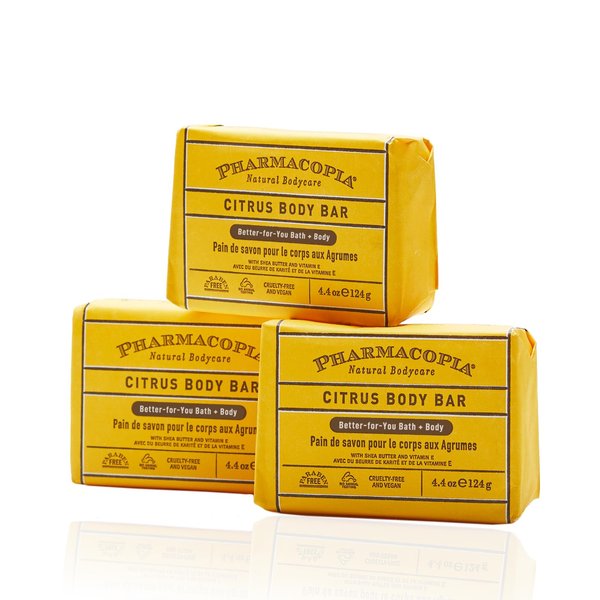Pharmacopia Citrus Body Bar – Aromatherapy Body Soap with Natural & Organic Ingredients – Vegan Body Wash Bar for Men & Women, 4.4oz, Pack of 3