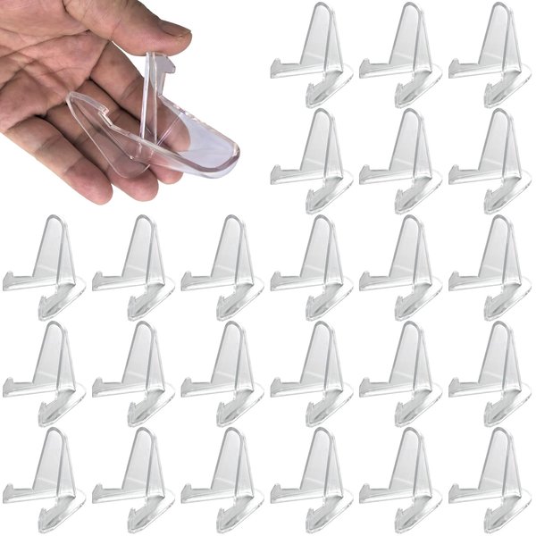 LRANFOW 24 Packs Card Stands Sports Card Holder, Card Display Stand for Display Graded Card Challenge Medals Casino Chips, 2.3 Inch Tall, Clear