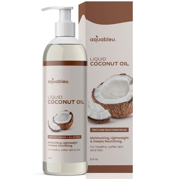Aquableu Fractionated Liquid Coconut Oil - 100% Pure and All-Natural - Moisturizing, Lightweight and Deeply Nourishing - Promotes Healthy, Softer Skin & Hair - Hydrating - 12 oz