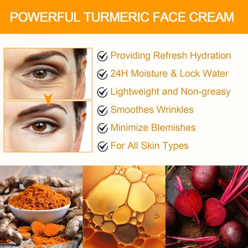Turmeric Face Cream for Face - Natural Turmeric Moisturizer Cream for Soothing & Hydrating - Vitamin C Turmeric Anti Aging Face Cream Smoothes Fine Lines, Daily Moisturizer for Face and Body 50g