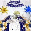 Gold and Blue Birthday Decorations for Men Boys Women Girls, 80pcs Blue and Gold Party Decorations Happy Birthday Backdrop Banner White Confetti Star Blue Gold Balloons Arch Tablecloth Party Supplies