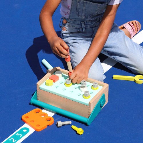 B. toys- Fix ‘n’ Play Kit- Pretend Play Tool Box – Wooden Toolbox & Accessories (25 Pcs) – Carpenter Set for Kids – Play Set with Drill, Hammer, Screwdriver & More – 3 Years +