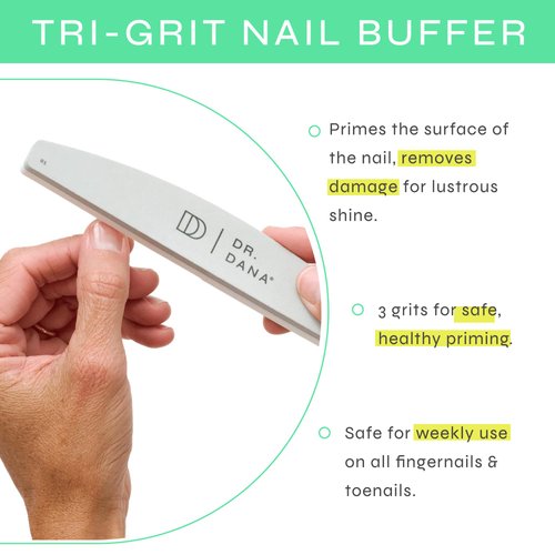 Dr. Dana Nail Buffer for Natural Nails - Professional Three Grit Nail Buffing Block for healthy beautiful nails - at home pedicure and manicure tools - Nail Smoothing, Polishing and Shining