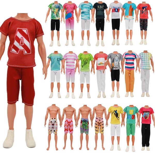 22 Items 11.5 Inch Boy Doll Clothes Accessories, Handmade 10 Tops, 4 Pants, 6 Shorts and 2 Beach Pants Fashion Casual Wear Clothes Outfits for 12 inch boy Doll Random Style