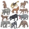 Saseocan Mianimals Wildlife Animal Model Toys 12 PCS Mini Elephant Buffalo Wolf Brown Bear Rhino Figurine Family Party Favors Supplies Cake Toppers Set Toys for Over 3 Years Old Boys Girls Kids