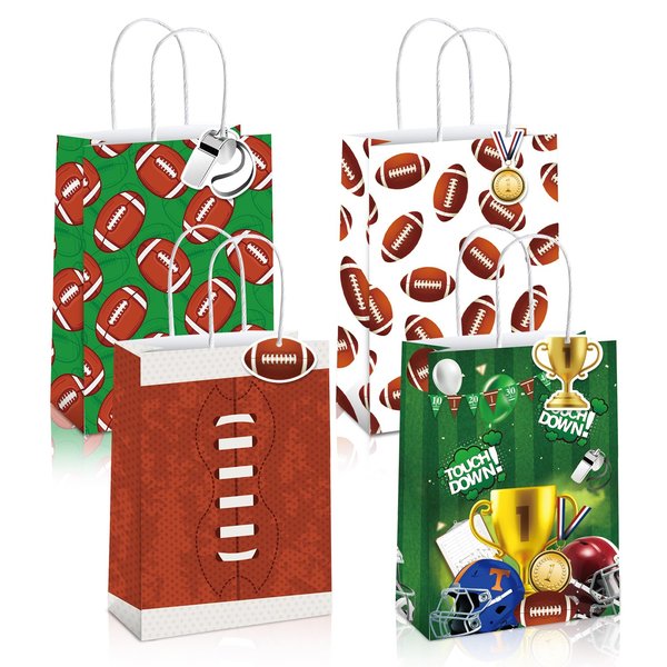 Mpanwen Football Goodie Bags, 16 Pcs Football Themed Party Favor Candy Treat Gifts Bags With Handle for Birthday Baby Shower Holiday Party Decorations