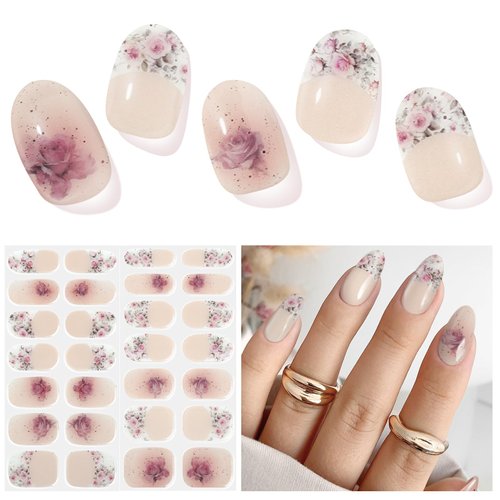 DUKASOU Semi Cured Gel Nail Strips, Begonia Position | 28 pcs Gel Nail Strips Work with Any UV Lamp, Salon Quality UV Nails Stickers, Easy to Apply for Home Nails DIY