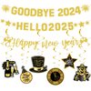 Gold Glitter Goodbye 2024 Hello 2025 Banner Happy New Year Banner New Year Hanging Swirls Decorations for New Year's Eve Party Supplies Happy New Year Decorations 2025