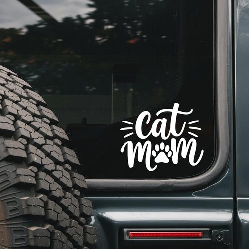 Cat Mom Car Decal - Stickers for Laptop - Durable Vinyl Car Decal - Easy to Apply and Remove - Outdoor and Indoor Use - Adds A Personal Touch to Your Ride