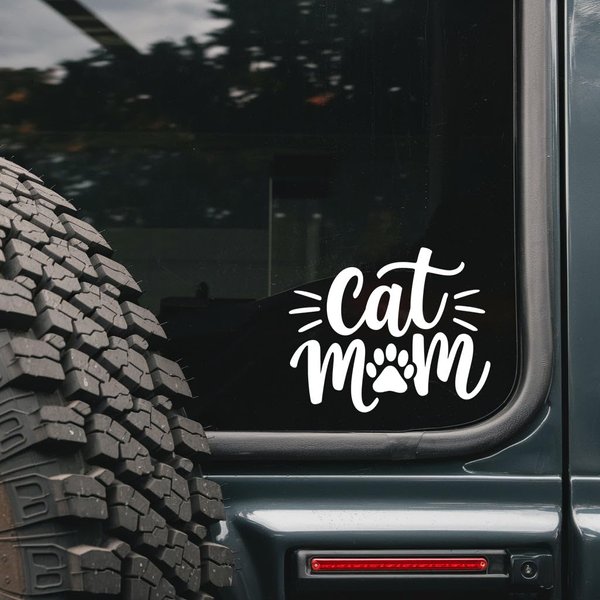 Cat Mom Car Decal - Stickers for Laptop - Durable Vinyl Car Decal - Easy to Apply and Remove - Outdoor and Indoor Use - Adds A Personal Touch to Your Ride