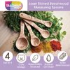 Talisman Designs Laser Etched Beechwood | Set of 4 | Woodland Design | Natural, Wooden Measuring Spoons Set| Cute & Functional Kitchen Tools