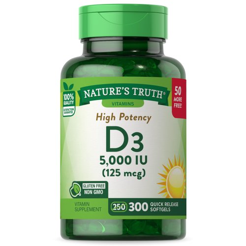 Vitamin D3 5000 IU | 300 Softgels | High Potency Vitamin D | Non-GMO and Gluten Free Supplement | by Nature's Truth