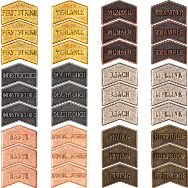 36 Pieces Magic The Gathering Antique Metal Token Counter MTG Keyword Counters Creature Stats Buff Tokens for CCG Card Gaming Accessories