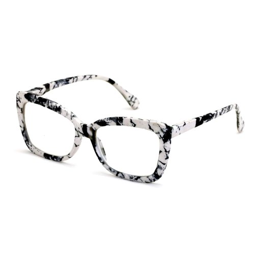 Women Big Lens Butterfly Reading Glasses - Fun Cateye Clear Lens Readers - Vintage Fashion (White Marble, 2.50)
