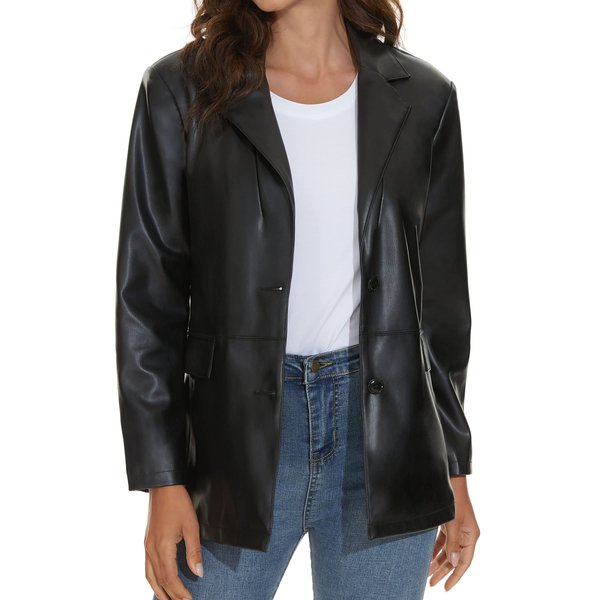 Fahsyee Women's Faux Leather Blazer Jackets Women, Black Motorcycle Oversized Moto Biker Coat Vegan Pleather Fashion Size M