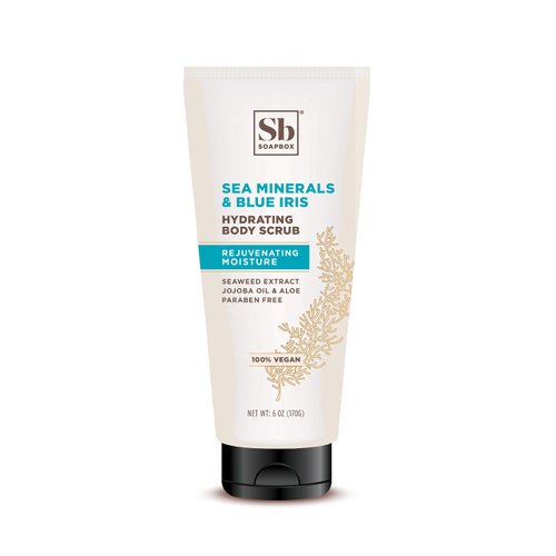 Soapbox Gentle Exfoliating Body Scrub ? Sea Minerals & Blue Iris ? 6oz ? Moisturizing Body Scrub for Visibly Smoother Skin with Coconut Oil and Aloe Vera