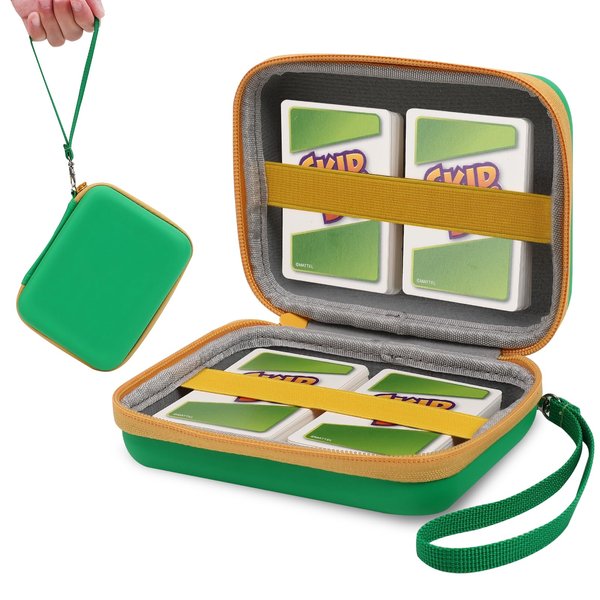 tombert Carrying case for PTCG Trading Cards, Hard-Shell Storage Box fits Magic MTG Cards and PTCG, Holds 300+ Cards(Green&Yellow)