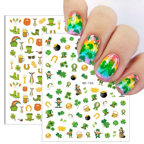 7 Sheets St Patricks Day Nail Stickers 3D Shamrock Nail Decals Green Irish Clover Nail Supplies Lucky Leaf Gold Hat Letters Nail Art Design for Women Girls Manicure St. Patrick's Day Nail Decoration