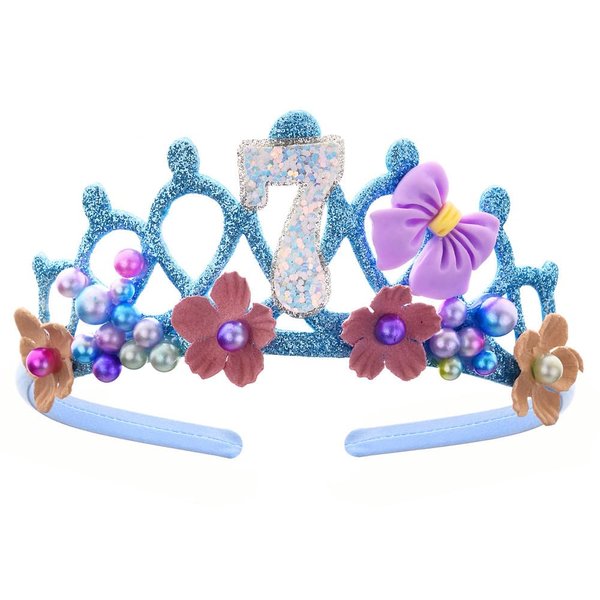 7th Birthday Crown for Girls, 7th Birthday Headband for Girls, 7th Birthday Tiara for Girls 7th Birthday Decoration for Girls Happy Disposable Birthday Tiara Crown with Bow for Girls 7 Year Old, Blue